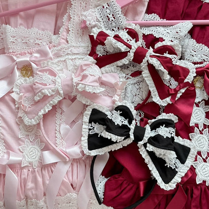 Pink/Wine Red/Black Lace Trim Bowknot KC