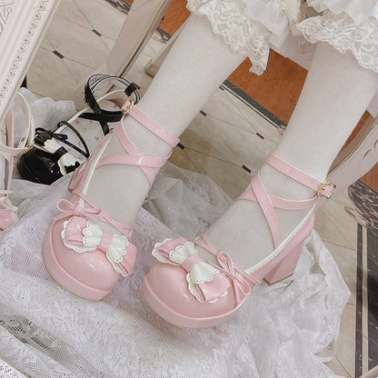 Bow Accents Crisscross Ankle Strap Pink Round Toe Sweet Mary Janes