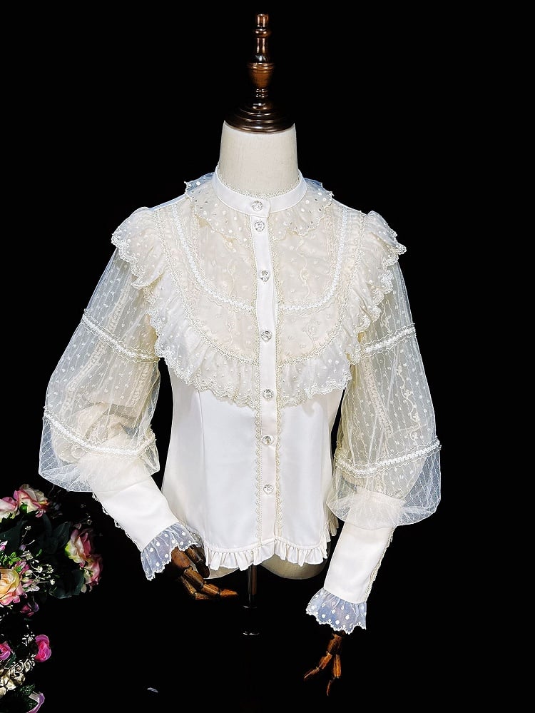 Apricot Vintage Shirt Leg-of-Mutton Sleeves Elegant Top