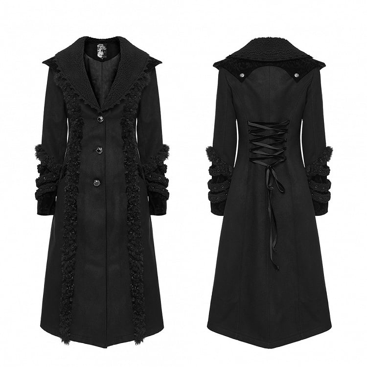 Plus Size Goth Black Plush-strips Coat