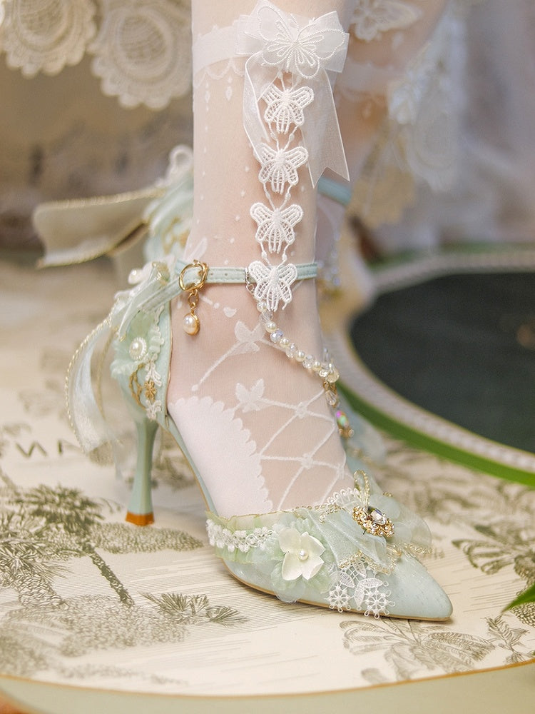 Light Green Detachable Chains Pointed Toe Hime Lolita High Heels