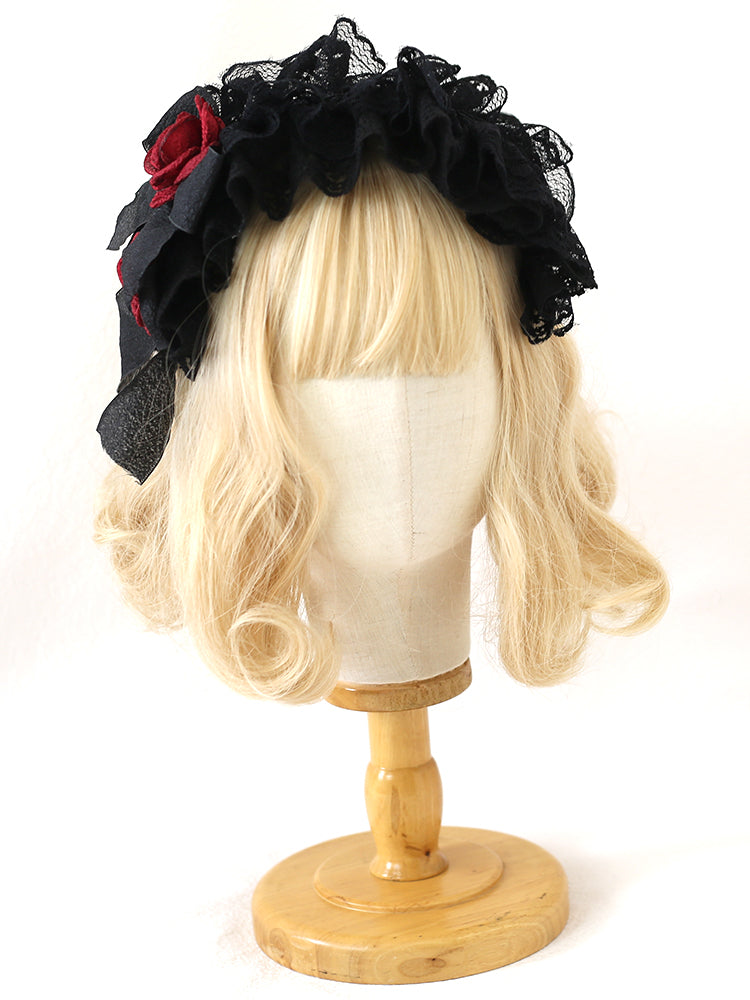 Rosette Design Gothic Black and Red Lace Bowknot KC