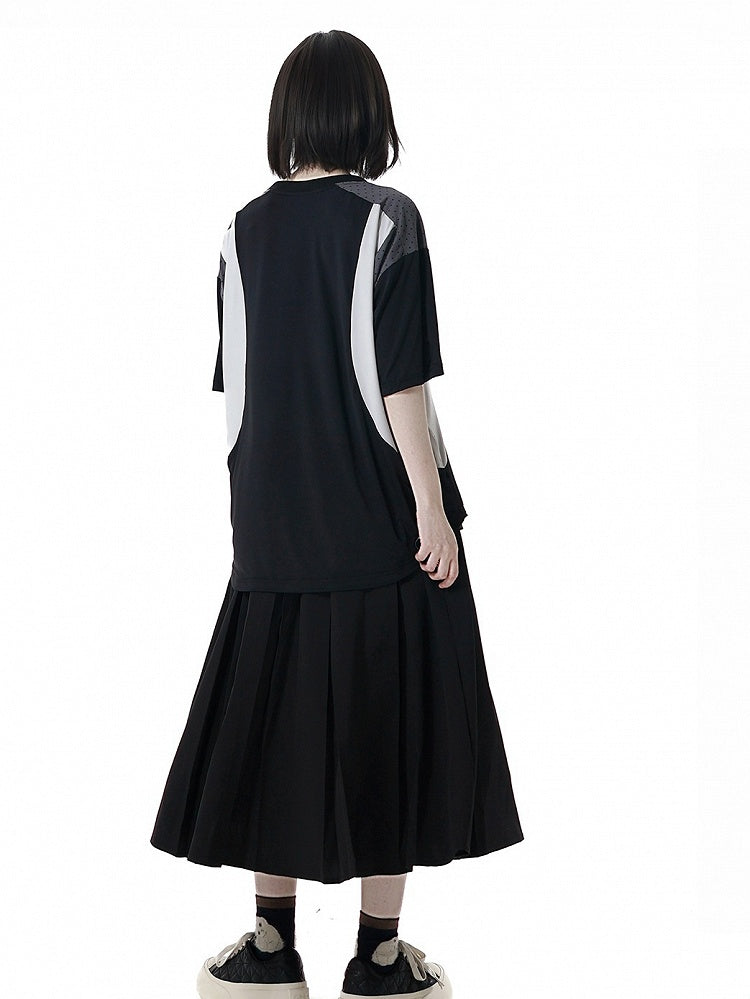 Black Elastic Waist Star Studs Skirt Long/Short Version