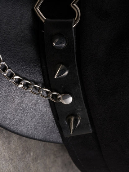 Black Gothic Heart Ring Chain Charm Studs Details Beret Hat