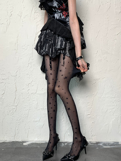 Black Y2K Star Print Tights