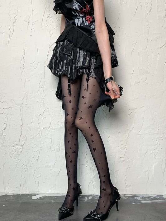 Black Y2K Star Print Tights