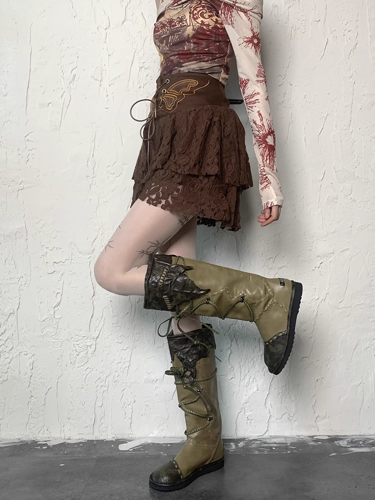 Y2K Stars and Heart Print White Wasteland Punk Tights