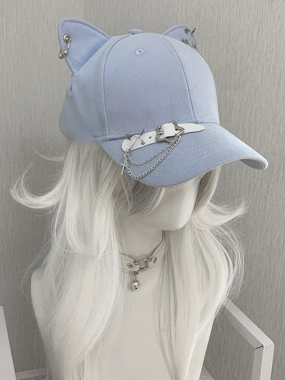 Blue/Black/Yellow Cross Charm Pin Decorated Star Buckle Kitty Ear Cap