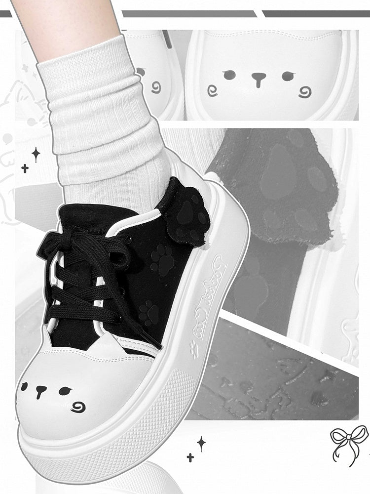 Black Kitty Design Claw Pattern Platform Sneakers