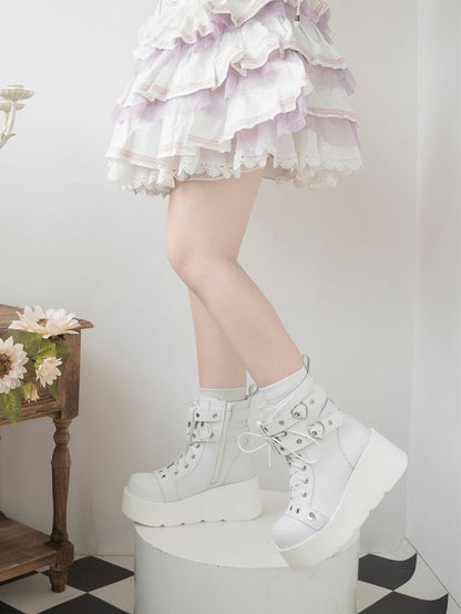 Punk Studs White Platform Ankle Boots