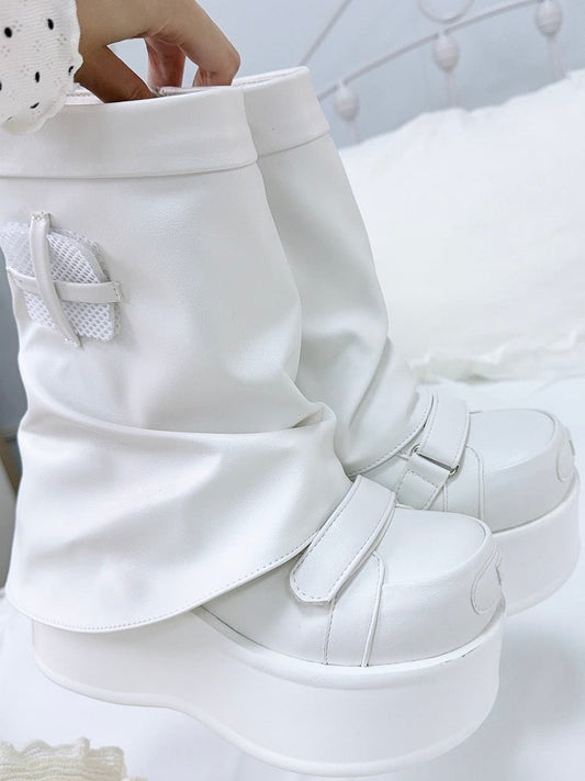 White Yami Kawaii Zip Closure at Sides Platform Boots