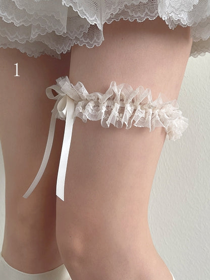 Beige Over-Knee Stockings with Lace Leg Loop