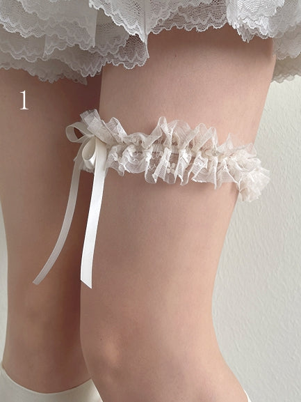 Beige Over-Knee Stockings with Lace Leg Loop