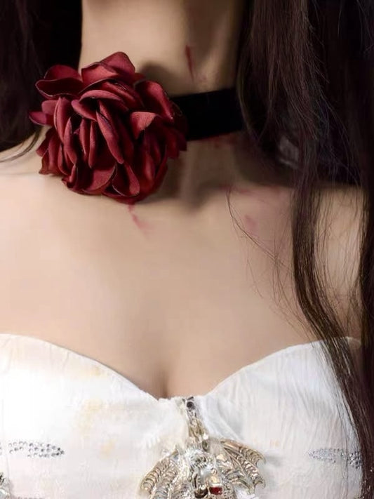 Gothic Punk Black and Red Floral Choker