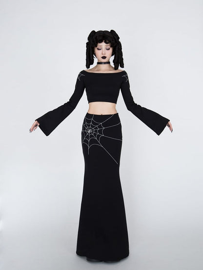Gothic Black Spiderweb Embroidery Mermaid Skirt