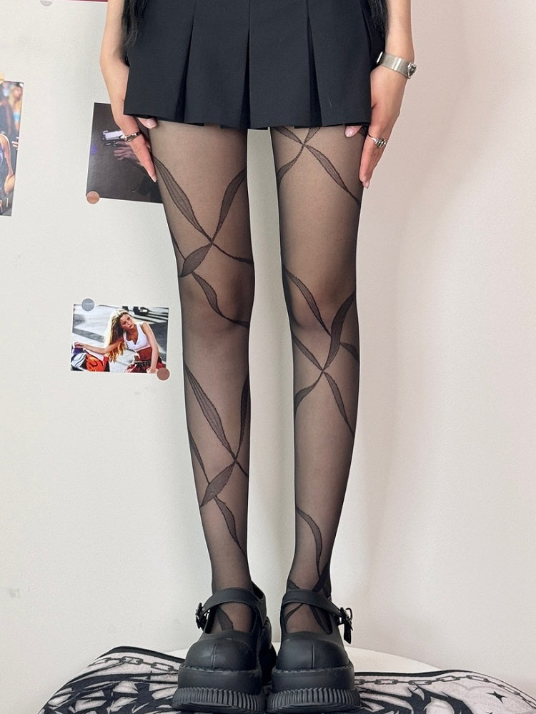 Black/Whiye/Brown/Gray Ribbon Print Tights