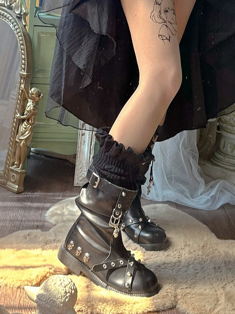 Black Stud and Skeleton Detail Punk Boots