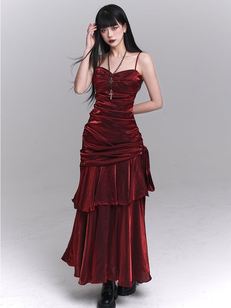 Wine Red Sweetheart Neckline Ruched Design Gown Evening Dress