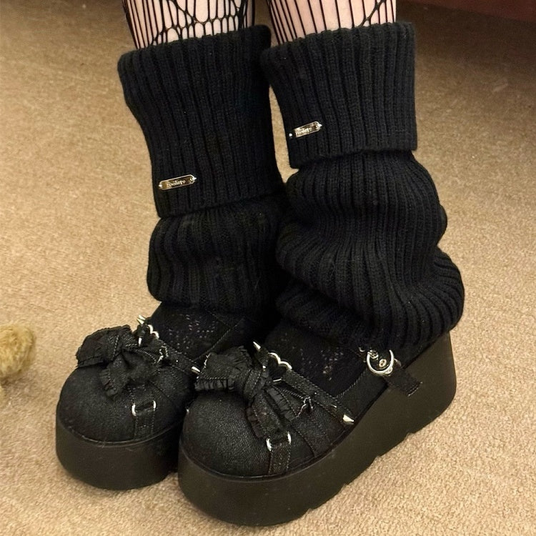 Spike Studs Bow Accents Black Cross Gothic Platforms Punk Shoes