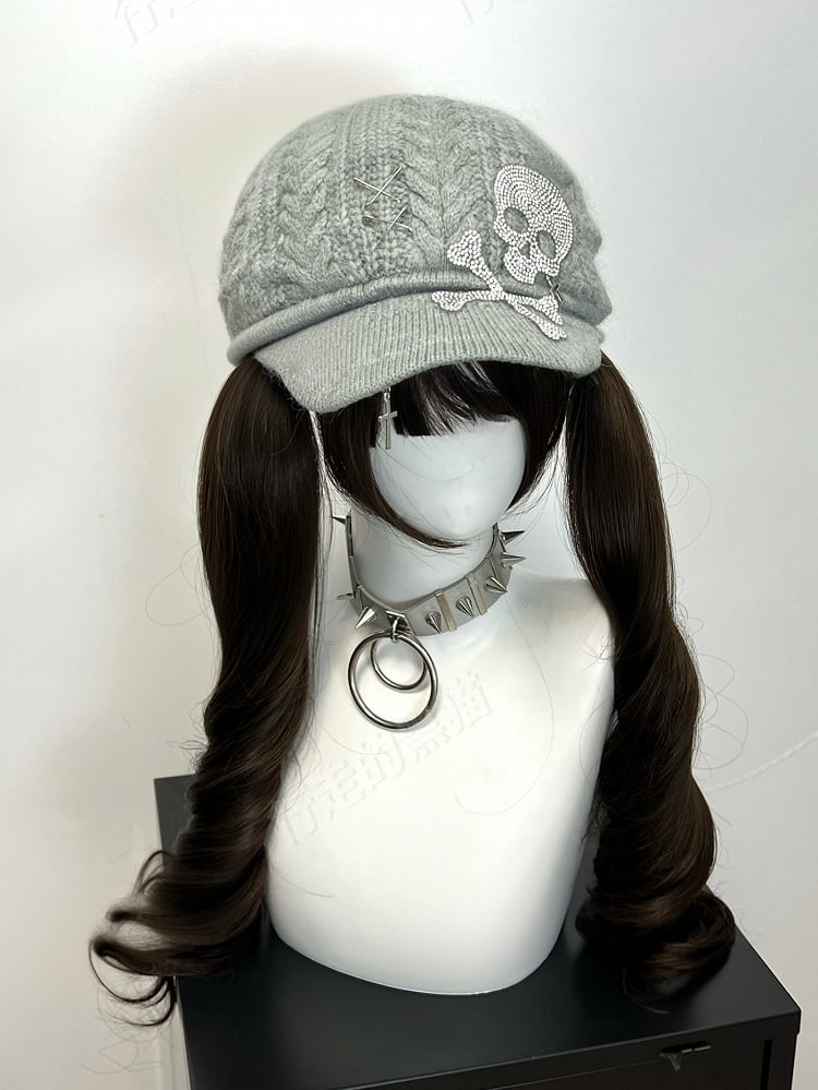 Grey Skeleton Cross Knitted Beret