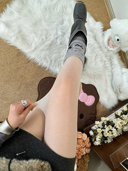 Black/White Polka-dot Pattern Semi-sheer Tights