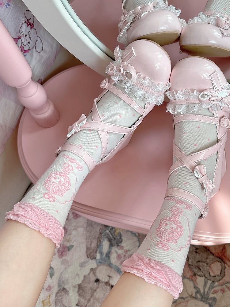 Coffee/Black/Red/Pink Anime Girl Polka-dot Pattern Lolita Calf Socks