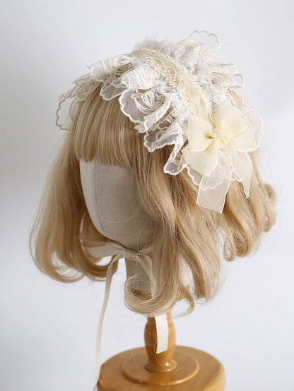 9 Color Options Sweet Lolita Bowknot Details Ruffled Hairband
