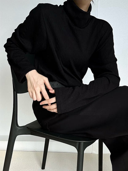 Ouji Lolita Black Cable-Knit Turtleneck Sweater with Ribbed Texture