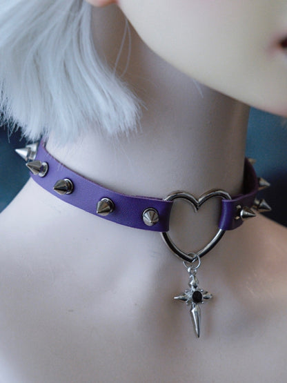 Purple Gothic Cross Pendant Studs Details Heart Choker