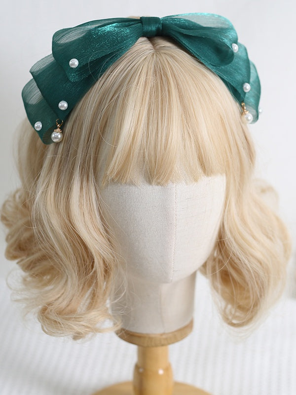 13 Colors Cute Lolita Pearlescent Gauze Bowknot KC with Bead Decorations
