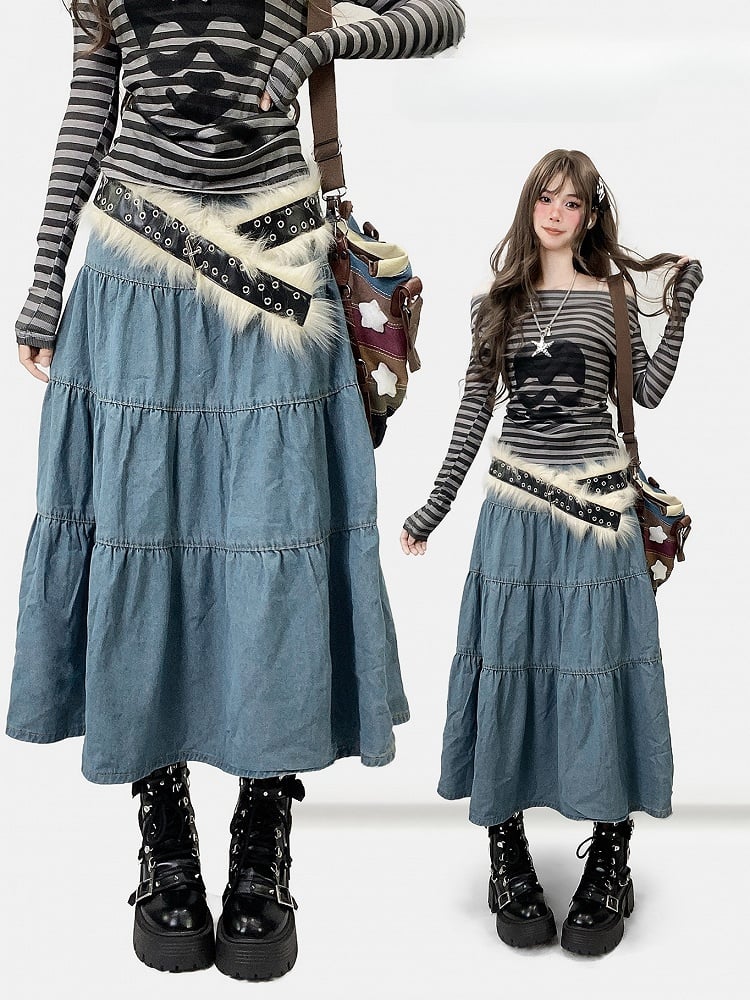 Blue Daily Kawaii Denim Skirt