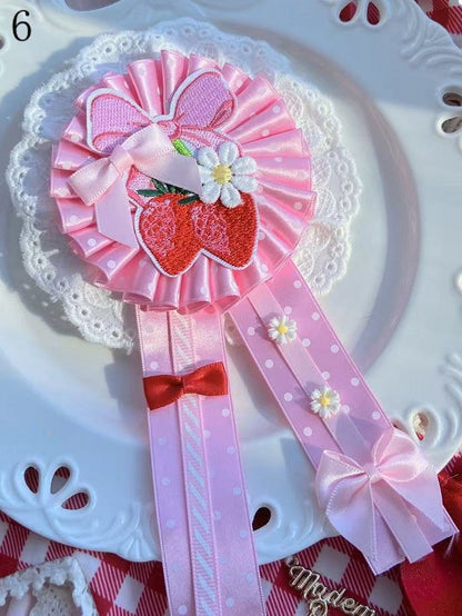 7 Options Cherry/Strawberry/Cake Applique Bowknot Details Polka-dot Pattern Brooch/Hairclip