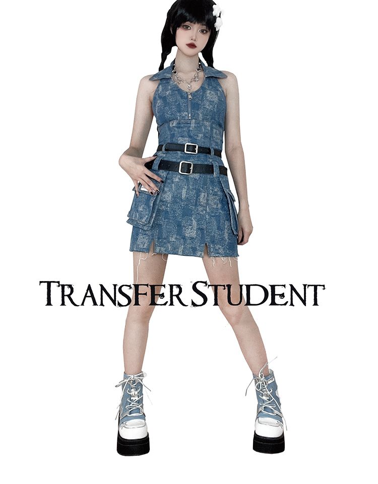 Star Appliques Punk Blue Denim Platform Ankle Boots