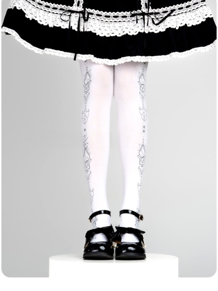 White Printed Lolita Tights