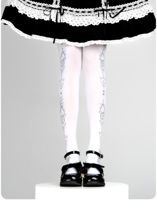 White Printed Lolita Tights