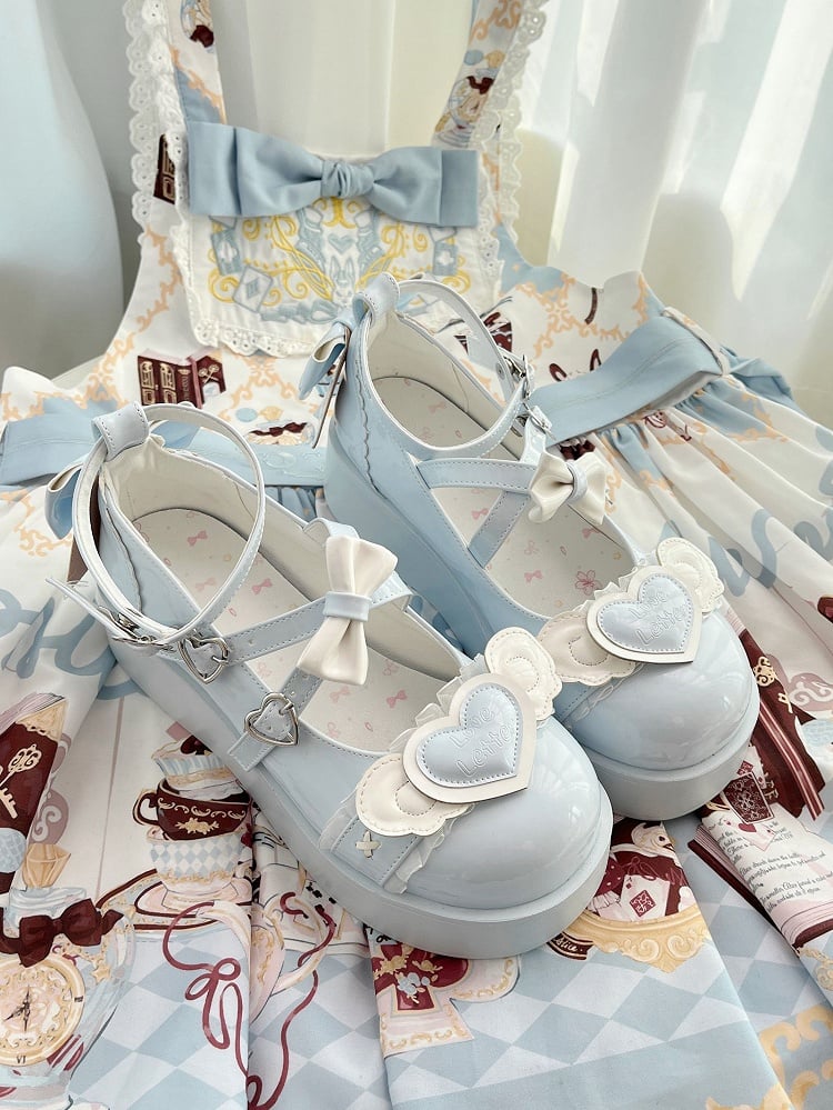 Blue Sweetheart and Bowknot Decorated Sweet Lolita Platforms