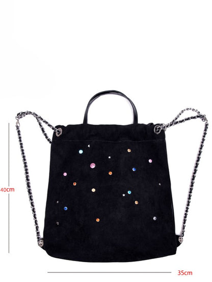Charming Black Backpack With Rhinestone Embellishments