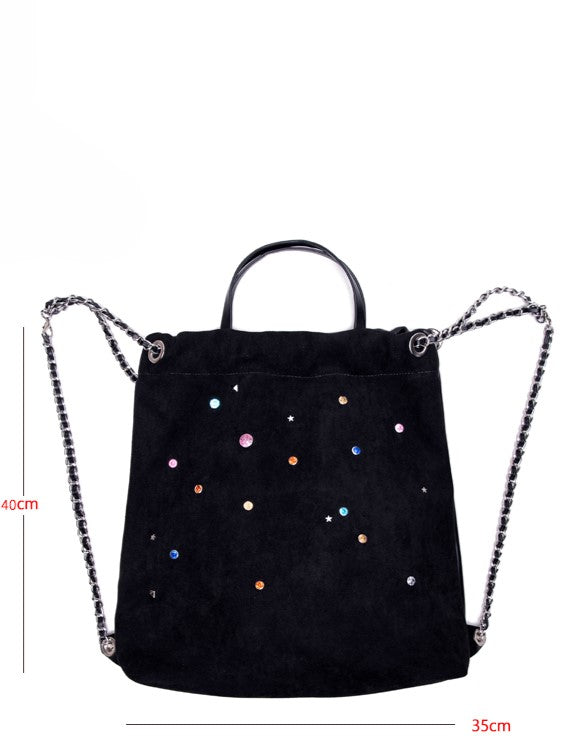 Charming Black Backpack With Rhinestone Embellishments