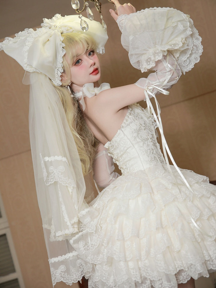 Creamy Big Bow Head Veil