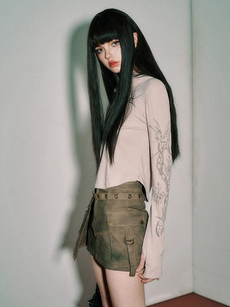 Punk Rock Cross and Spiderweb Print Camel Sun Protection Hooded Top