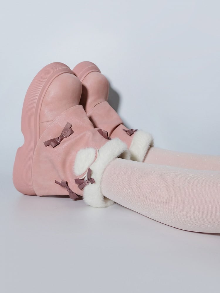 Bow Accents Pink Sweet Winter Boots