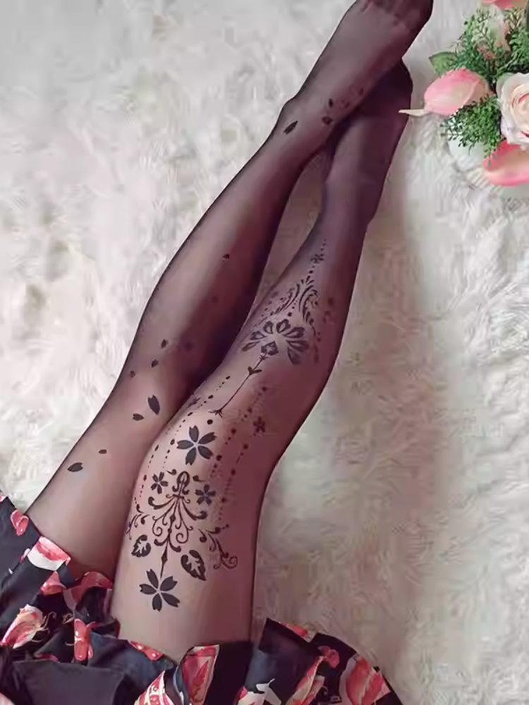 White/Black Sakura Print Lolita Tights