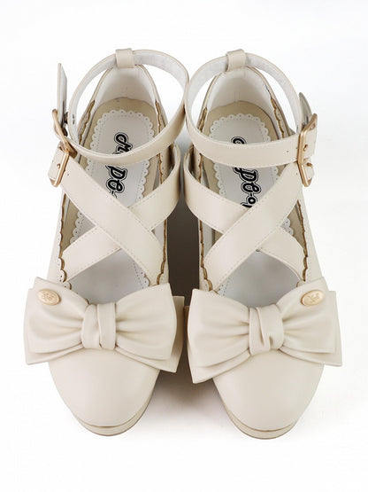 Platform Off-white Lolita Shoes - Crisscross Design & Top Bow