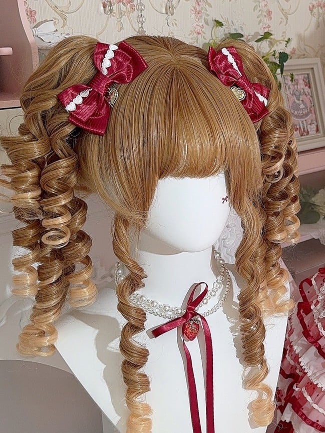 Red Heart Charm Striped Pattern Bowknot Hairclip
