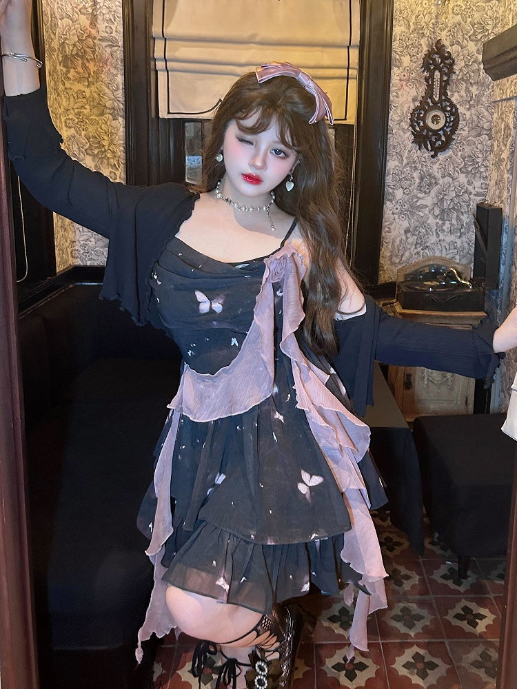 Plus Size Black Lettuce Trim Top