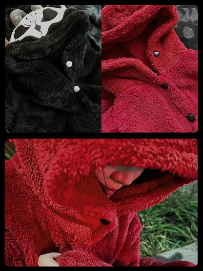 Red Devil Gothic Winter Plush Pajama Set Nightgown with Pants