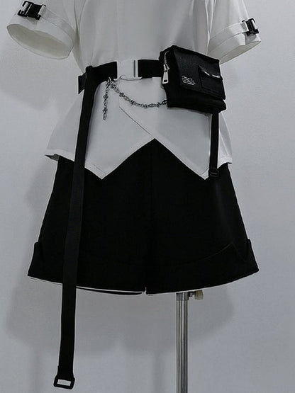 Black Cyberpunk Techwear Buckle Belt with Waist Bag