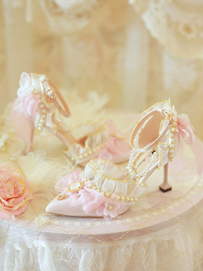 Pink Butterfly and Bowknot Beaded Chain Hime Lolita 5CM/8CM Heels