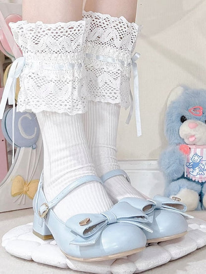 Bow at Top Blue Round Toe 3cm Heel Sweet Mary Janes