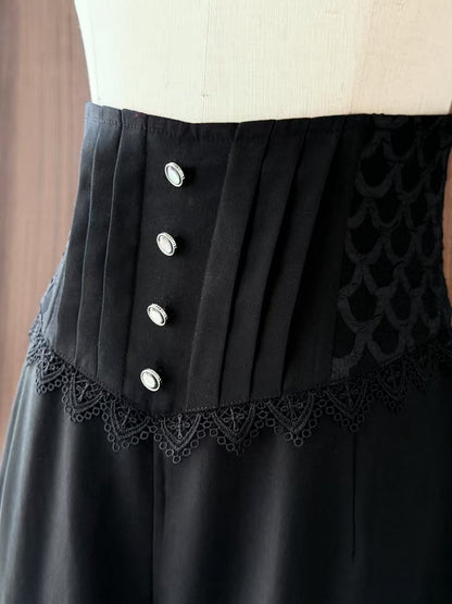 Black Ouji Lolita Boned Corset Belt High Waist Prince Shorts